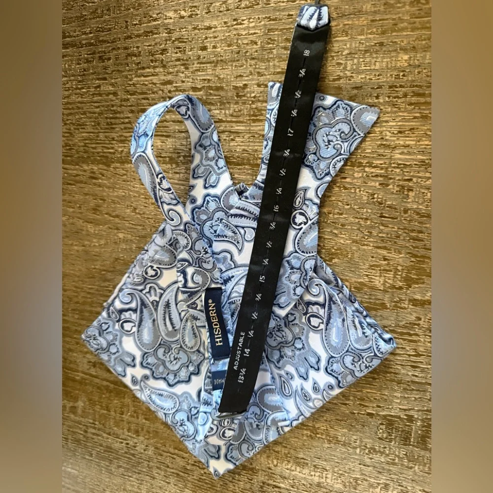 Mens Blue Paisley Bow Tie handkerchief set NEW